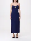 Elisabetta Franchi Strapless Midi Dress With Side Slit In Blue