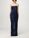 Elisabetta Franchi Red Carpet Glossy Jersey Fabric Dress With Flower In Blue