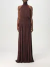 Elisabetta Franchi Red Carpet Dress With Jewel Bow In Brown