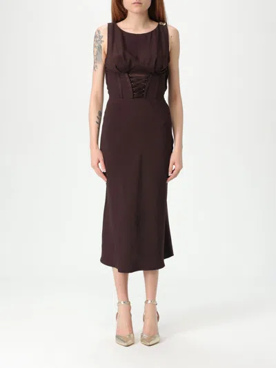 Elisabetta Franchi Midi Dress With Corset Effect In Brown
