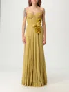 Elisabetta Franchi Red Carpet Dress Made Of Lurex Jersey Fabric With Embroidered Flower In Yellow