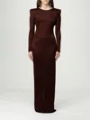 Elisabetta Franchi Draped Chain Detail Dress With Back Slit In Brown