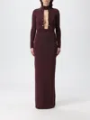 Elisabetta Franchi Burgundy Midi Dress With Gold Chain Cutouts In Burgundy