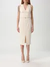 Elisabetta Franchi Knee Length Dress Belted Waist In Butter