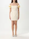 Elisabetta Franchi Short Black Dress With Rose-shaped Straps In Neutral