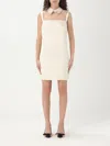 Elisabetta Franchi Light Yellow Rhinestones Satin Mini Dress In Butter