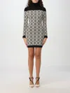 Elisabetta Franchi Mini Dress Turtleneck Jacquard Logo In Butter