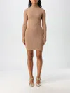 Elisabetta Franchi Turtleneck Lurex Sheath Dress In Brown