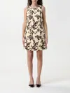 Elisabetta Franchi Dress In Printed Duchesse And Tulle In Cocoa
