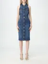 Elisabetta Franchi Denim Midi Dress With Button Placket In Denim