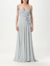 Elisabetta Franchi Maxi Dress With Sweetheart Neckline In Gnawed Blue