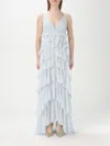 Elisabetta Franchi Georgette Tiered Gown In Hellblau