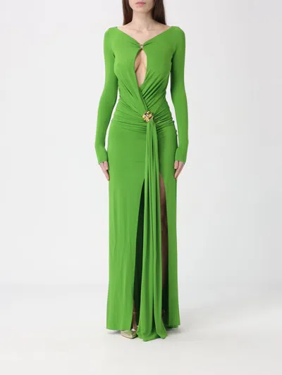Elisabetta Franchi Long Dress Ruched Slit Keyhole Neckline In Green