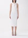 Elisabetta Franchi Fitted Midi Dress With Cut-out Details In Ivory