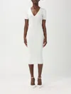 Elisabetta Franchi Necklace Embellished Ribbed Dress In Ivory