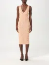 Elisabetta Franchi Stretch Viscose Dress With Bows In Peach