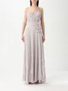 Elisabetta Franchi Red Carpet Dress Made Of Lurex Jersey Fabric With Embroidered Flower In Pink