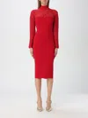 Elisabetta Franchi 3d-knit Herringbone Midi Dress In Rot