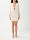 Elisabetta Franchi Knee Length Dress With V-neck And Crochet Detailing In White