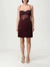 Elisabetta Franchi Mini Dress In Tulle And Fringes In Burgundy