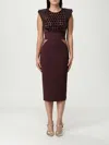 Elisabetta Franchi Fitted Midi Dress With Glossy Embellishments In Burgundy