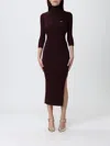 Elisabetta Franchi Midi Dress With High Neck And Side Slit Detail In Burgundy