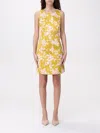Elisabetta Franchi Floral Satin Dress With Tulle Back And Side Zipper In Yellow