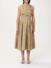 Elisabetta Franchi Midi Dress With Geometric Patterns And Rounded Collar In イエロー