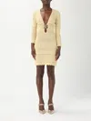 Elisabetta Franchi Knee Length Dress With V-neck And Crochet Detailing In Yellow