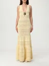 Elisabetta Franchi Openwork Sleeveless Maxi Dress In Yellow