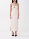 Elisabetta Franchi Midi Dress With Sweetheart Neckline And Jewel Detail In Yellow Cream