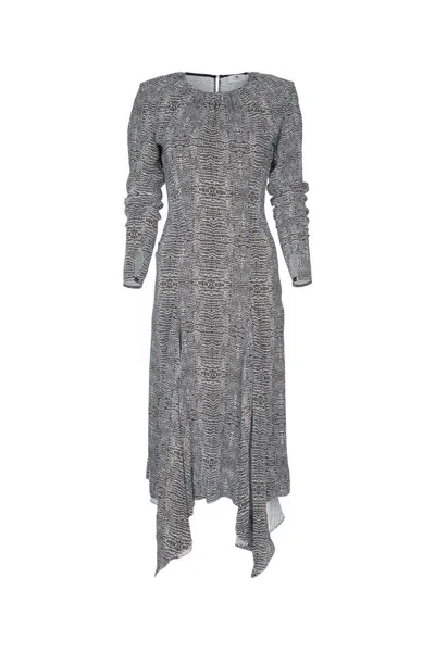 Elisabetta Franchi Python Print Dress Long Sleeves In Gray