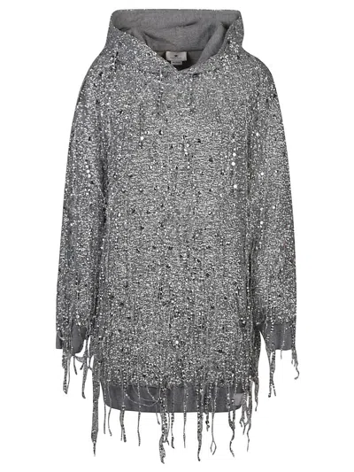 Elisabetta Franchi Sequin-embellished Hooded Mini Dress In Silver