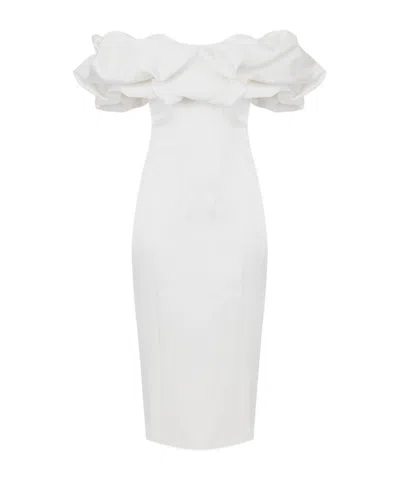 Elisabetta Franchi Dress In Duchess Satin With 3d Neckline In White