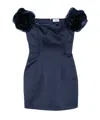Elisabetta Franchi Floral-appliqué Duchess Satin Mini Dress In Blue