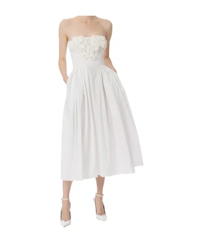 Elisabetta Franchi Rose-appliqué Gabardine Midi Dress In White
