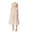 Elisabetta Franchi Dress In Gabardine Fabric With Embroidered Roses In Pale Pink