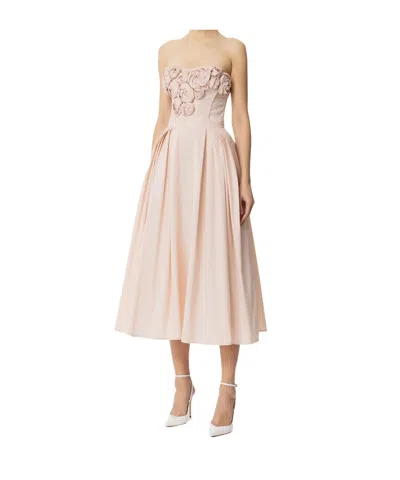 Elisabetta Franchi Dress In Gabardine Fabric With Embroidered Roses In Pink