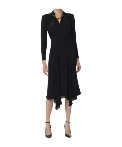 Elisabetta Franchi Dress In Georgette Fabric With Jewel Foulard Scarf In Black