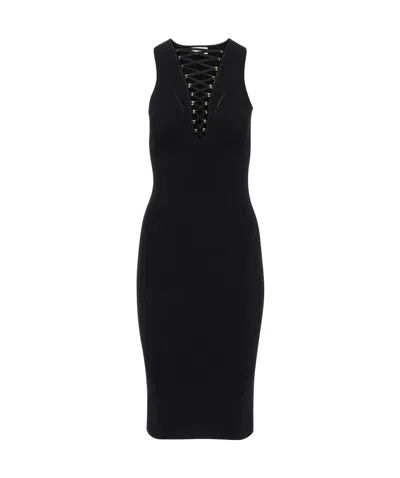Elisabetta Franchi Dress In Knit Fabric With Crossover Laces In Black