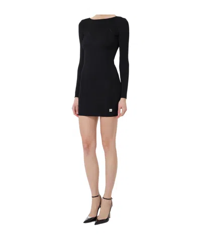 Elisabetta Franchi Dress In Knit Fabric With Crossover Laces In Black