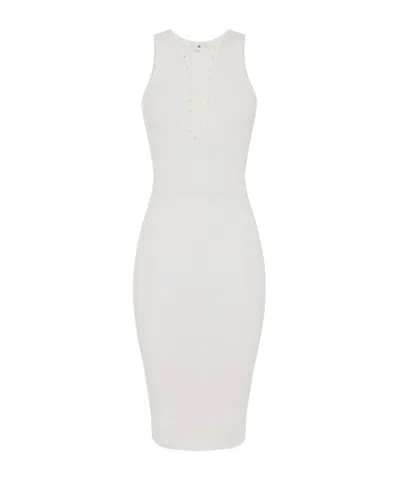 Elisabetta Franchi Dress In Knit Fabric With Crossover Laces In Beige