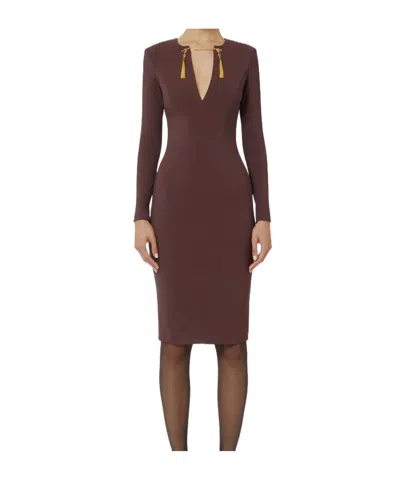 Elisabetta Franchi Dress In Lightweight Crêpe Fabric With Jewel Chain In Burgundy