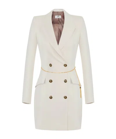 Elisabetta Franchi Dress In Lightweight Crêpe Fabric With Jewel Chain In Neutral