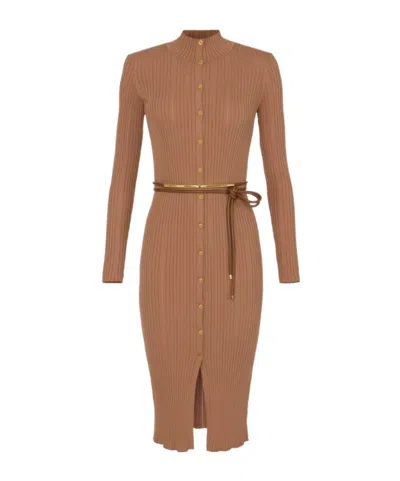 ELISABETTA FRANCHI ELISABETTA FRANCHI OPENWORK KNIT BUTTON-UP DRESS