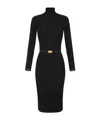 Elisabetta Franchi Dress In Ribbed Knit Fabric With Belt In Black