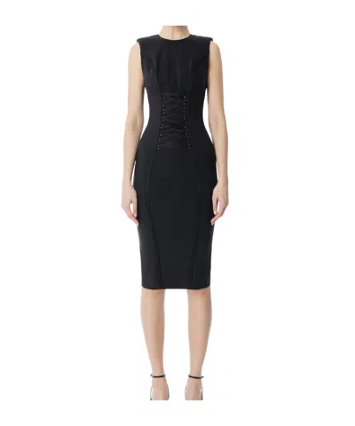 ELISABETTA FRANCHI CROSSOVER-LACE CREPE MIDI DRESS