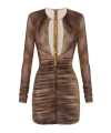 Elisabetta Franchi Dress In Tulle Fabric With Python Print And Necklace In Brown