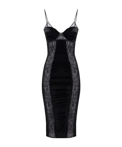 Elisabetta Franchi Dress In Velvet And Floral Lace Fabrics In White