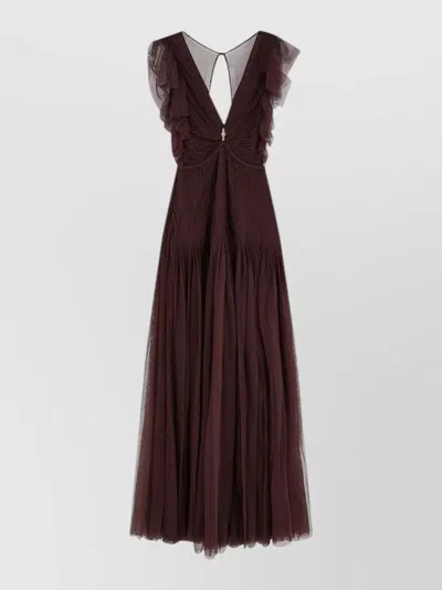Elisabetta Franchi Red Carpet Long Dress With Rhinestones Detail In Brown